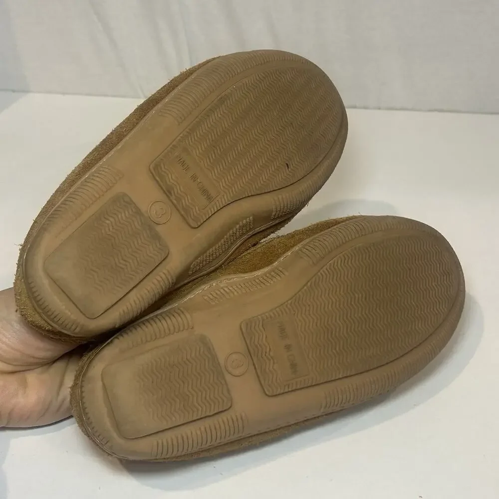 Minnetonka Moccasins Womens 3 Brown Suede Hard Sole Cally Slippers Sherpa Fur